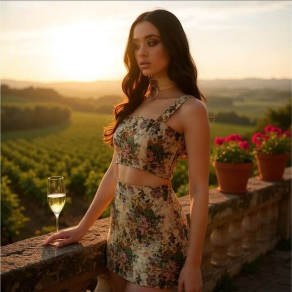 Sugar Thrillz Floral Crop Top w/ Square Neck & Straps – Vineyard Reverie Edition - Picture 6 of 7